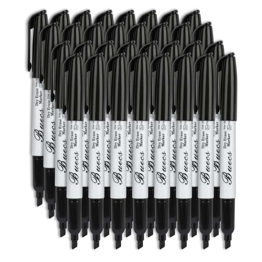🎲 30 pieces Black Dry Erase Markers – Buecs Chisel‎ Tip, Low-Odor